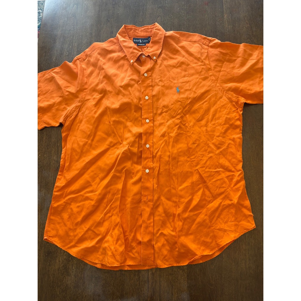 Ralph Lauren Mens XXL Orange Silk Linen Short Sleeve Button Custom Fit Shirt